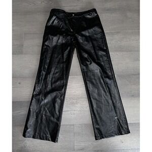 Princess Polly Pants Womens 10 Black Faux Leather High Rise Wide Leg Zip Front